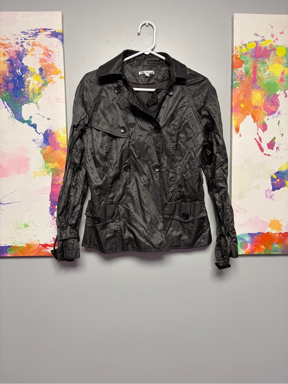 Dalia Collection Black Double-Breasted Trench Jacket